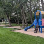 Colourful playground at Terry-Fox Park in Dollard-des-Ormeaux