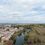 Aerial view of homes along the Saint-Jacques River in Brossard